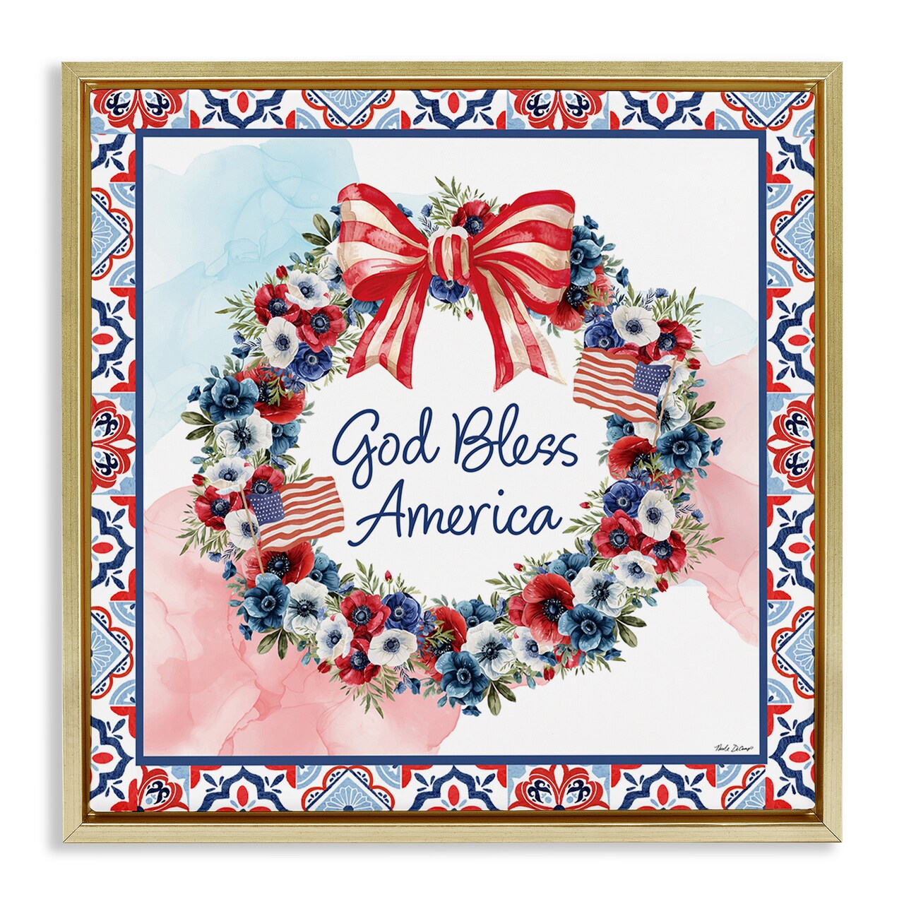 Stupell Industries God Bless America Wreath Floating Frame, design by Nicole DeCamp